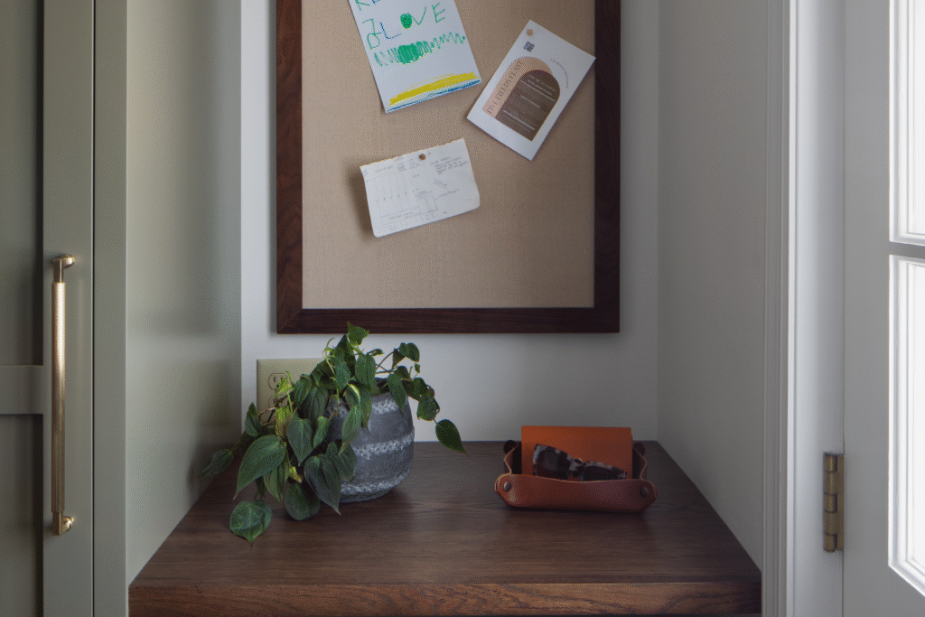 interior design corkboard with kids drawings